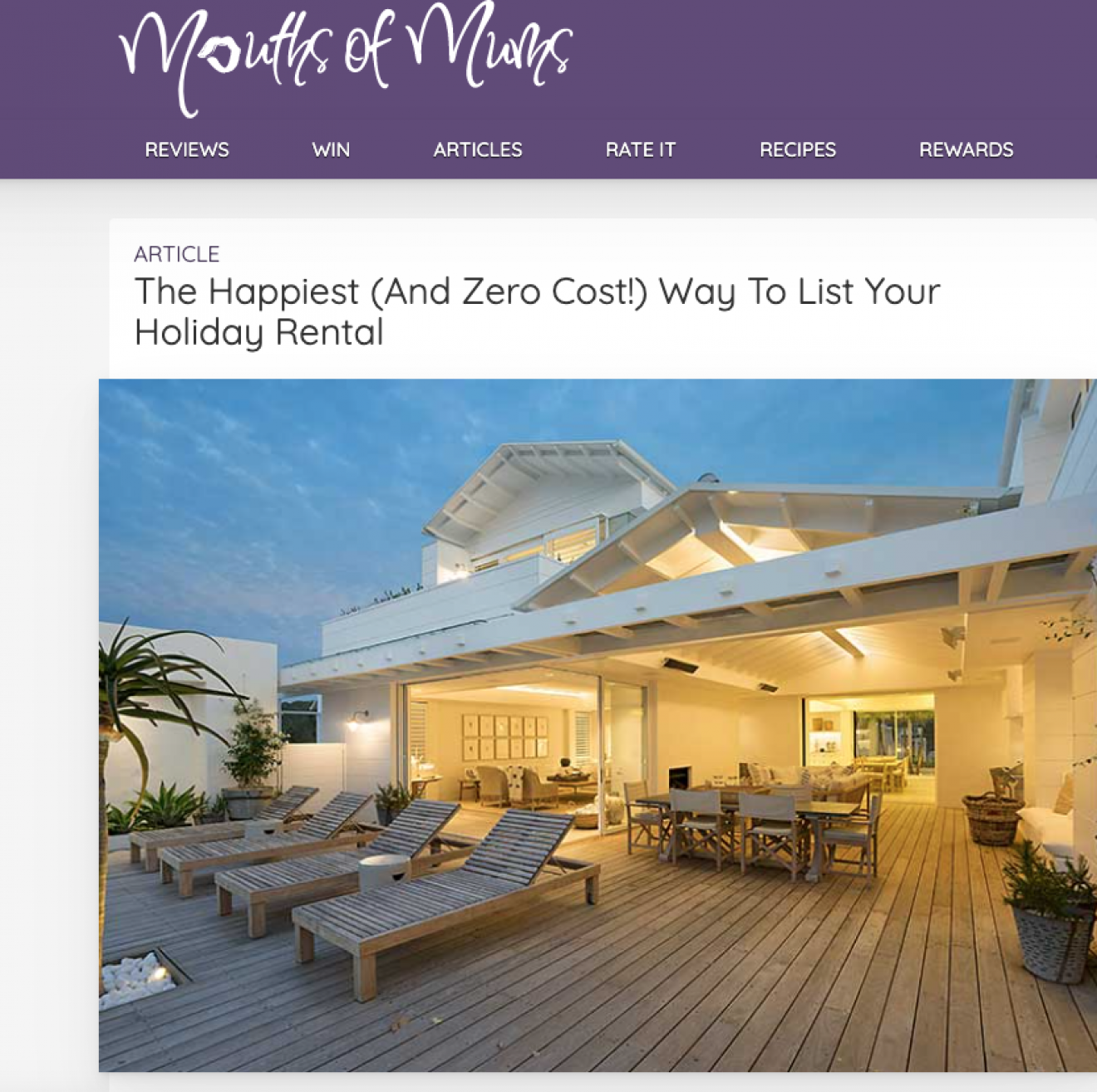 Image blog - Mouths Of Mum Feature - The Happiest (And Zero Cost!) Way To List Your Holiday Rental